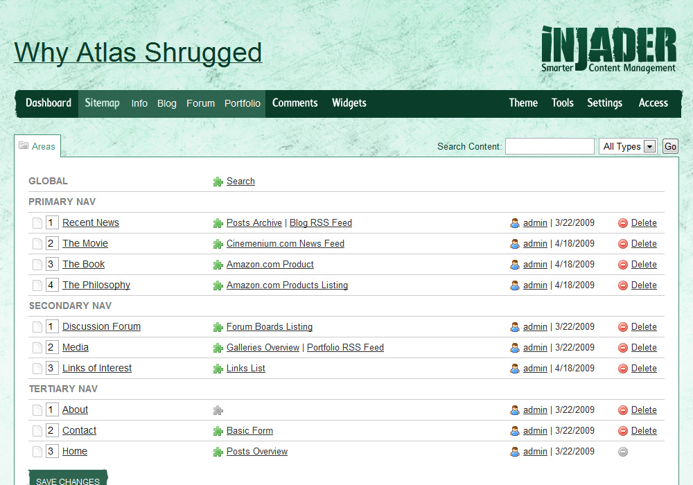 Injader screenshot - Sitemap