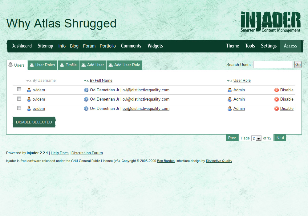 Injader screenshot - Access